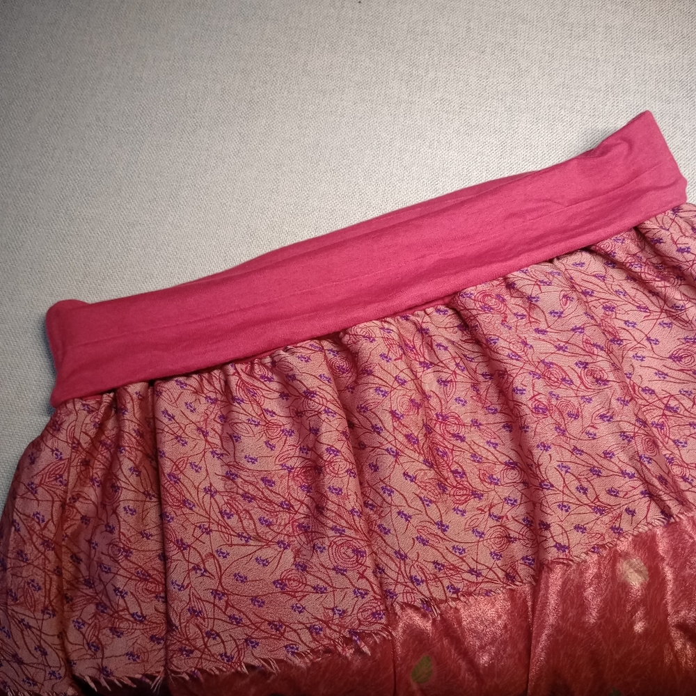 Patchwork Tiered Silk-Effect Maxi Skirt From Para… - image 8